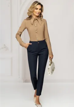 Pantaloni dama bleumarin conici cu talie medie imagine