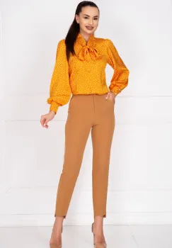 Pantaloni dama office bej conici cu tiv asimetric imagine