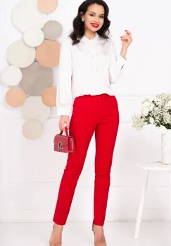 Pantaloni dama office rosii InPuff conici cu buzunare laterale imagine