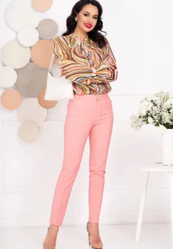 Pantaloni dama office roz InPuff conici cu buzunare laterale imagine