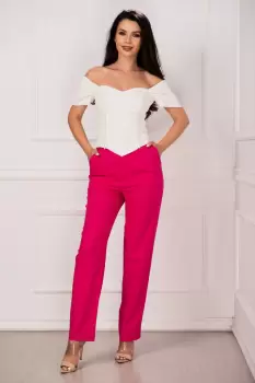 Pantaloni din in fucsia InPuff drepti cu talie inalta imagine