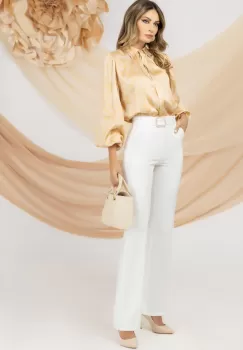 Pantaloni ecru eleganti Pretty Girl evazati cu talie inalta imagine