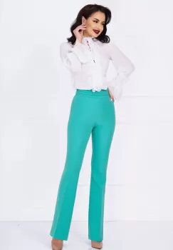 Pantaloni evazati eleganti InPuff aqua cu pliuri in talie imagine