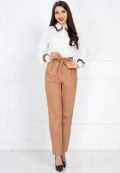 Pantaloni InPuff camel lejeri cu cordon in talie imagine