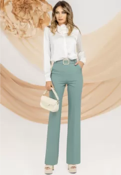 Pantaloni mint eleganti Pretty Girl evazati cu talie inalta imagine