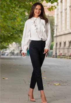 Pantaloni office bleumarin drepti cu elastic in talie imagine