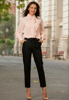 Pantaloni office negri drepti cu elastic in talie imagine