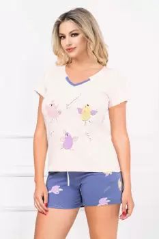 Pijama de dama din bumbac cu puisori colorati imagine