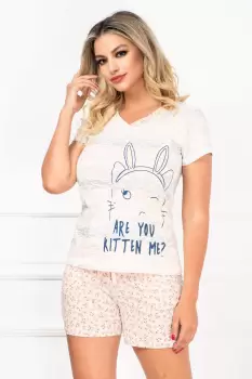 Pijama de dama din doua piese cu imprimeu floral si iepuras imagine