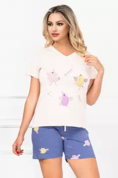 Pijama de dama din doua piese cu imprimeu puisori colorati imagine
