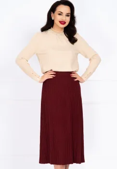 Pulover dama crem din tricot cu perle la gat si mansete imagine