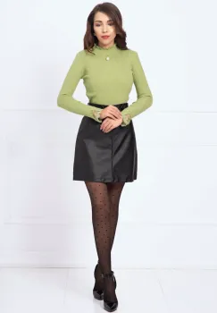 Pulover dama din tricot salvie cu volan din dantela si brosa cu inima imagine