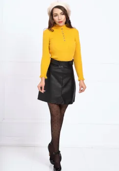 Pulover elegant mustar din tricot cu dantela la guler si mansete imagine