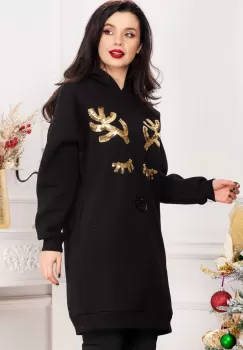 Pulover negru lejer cu model din paiete tip ren imagine