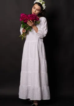 Rochie alba de vara din bumbac Annabel cu broderie englezeasca imagine