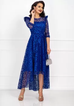 Rochie asimetrica de ocazie albastru royal Francesca cu model din catifea imagine