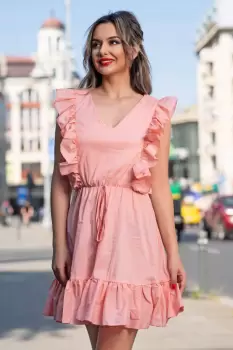 Rochie Atmosphere de vara din poplin somon cu volanase imagine