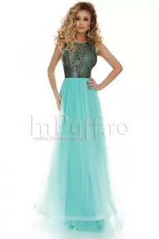 Rochie Atmosphere lunga din tul mint cu dantela verde in zona bustului imagine