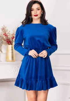 Rochie dama Cherry din catifea albastru royal cu volanas imagine