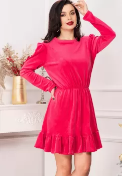 Rochie dama Cherry din catifea fucsia cu volanas imagine