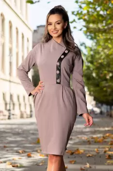 Rochie dama midi cappucino cu nasturi imbracati imagine