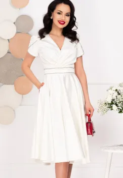 Rochie de cununie alba in clos Filipina cu maneci scurte tip lalea imagine