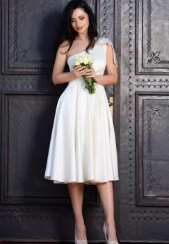 Rochie de cununie eleganta in clos Marisilia cu funda pe umar imagine