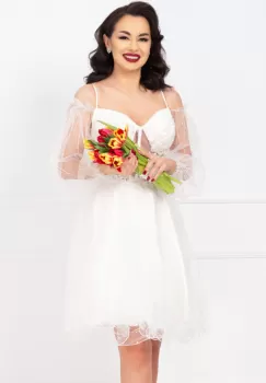 Rochie de cununie Meredith baby-doll alba cu perle si margele imagine