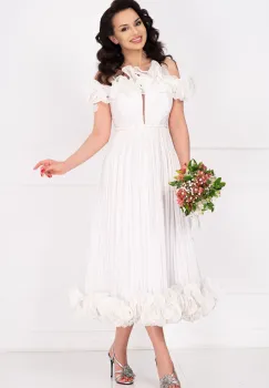 Rochie de cununie midi din organza alba Rosalyn cu volane romantice imagine