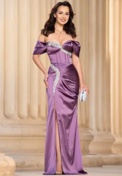 Rochie de lux Emma lila decorata cu strassuri pretioase imagine