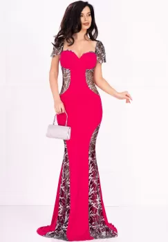 Rochie de lux Serena de seara fucsia cu paiete argintii si sclipici imagine