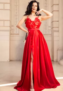 Rochie de nasa Abigail rosie tip printesa din tafta cu flori 3D imagine