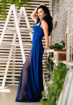 Rochie de nasa lunga Fatima albastru royal cu trena pe o parte imagine