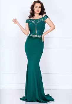 Rochie de nasa Renata verde tip sirena cu broderie si fulgi imagine