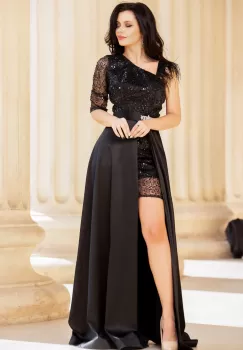 Rochie de nunta neagra cu paiete si fulgi pe umar imagine