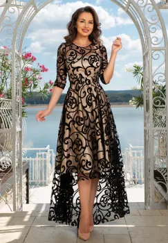 Rochie de ocazie asimetrica Francesca cu model din catifea si dublura bej imagine
