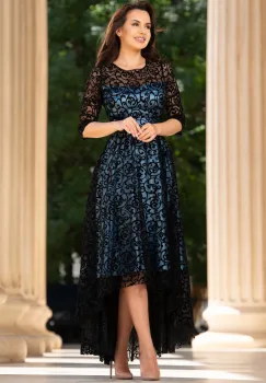 Rochie de ocazie asimetrica Francesca cu model din catifea si dublura bleu imagine