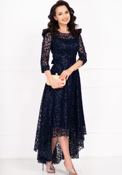 Rochie de ocazie bleumarin asimetrica Francesca cu model din catifea imagine