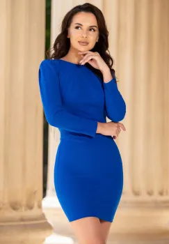 Rochie de ocazie cambrata albastra cu spatele gol si franjuri din strassuri imagine