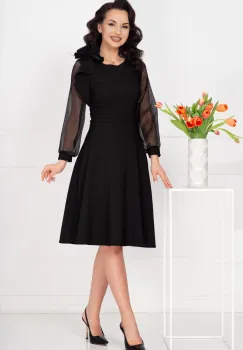 Rochie de ocazie Claudia neagra in clos cu maneci din voal imagine