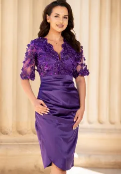 Rochie de ocazie conica mov Catlyn cu bust din flori brodate imagine