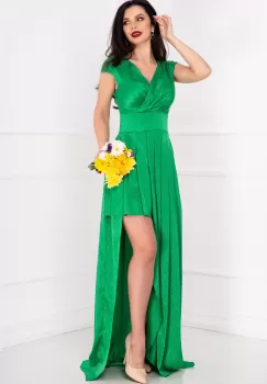 Rochie de ocazie dungata verde cu decupaj pe picior imagine