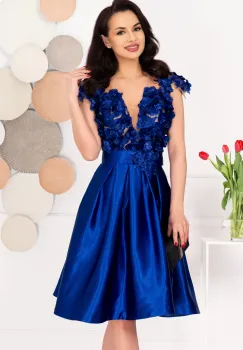 Rochie de ocazie eleganta albastra in clos Liana cu flori 3D imagine