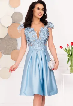 Rochie de ocazie eleganta bleu in clos Liana cu flori 3D imagine