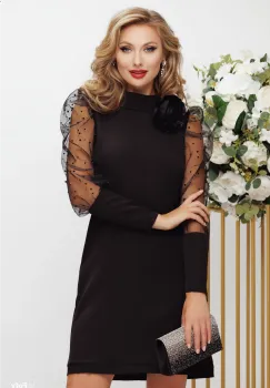Rochie de ocazie eleganta neagra cu floare 3D si maneci din tulle imagine