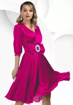 Rochie de ocazie eleganta Pretty Girl fucsia cu funda in talie imagine