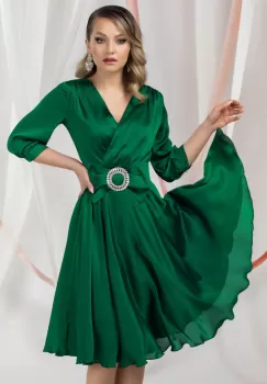 Rochie de ocazie eleganta Pretty Girl verde cu funda in talie imagine