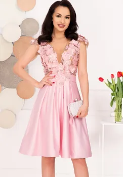Rochie de ocazie eleganta roz in clos Liana cu flori 3D imagine