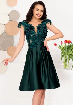 Rochie de ocazie eleganta verde in clos Liana cu flori 3D imagine