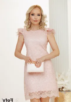 Rochie de ocazie Fofy din dantela roz cu paiete fine si fulgi imagine